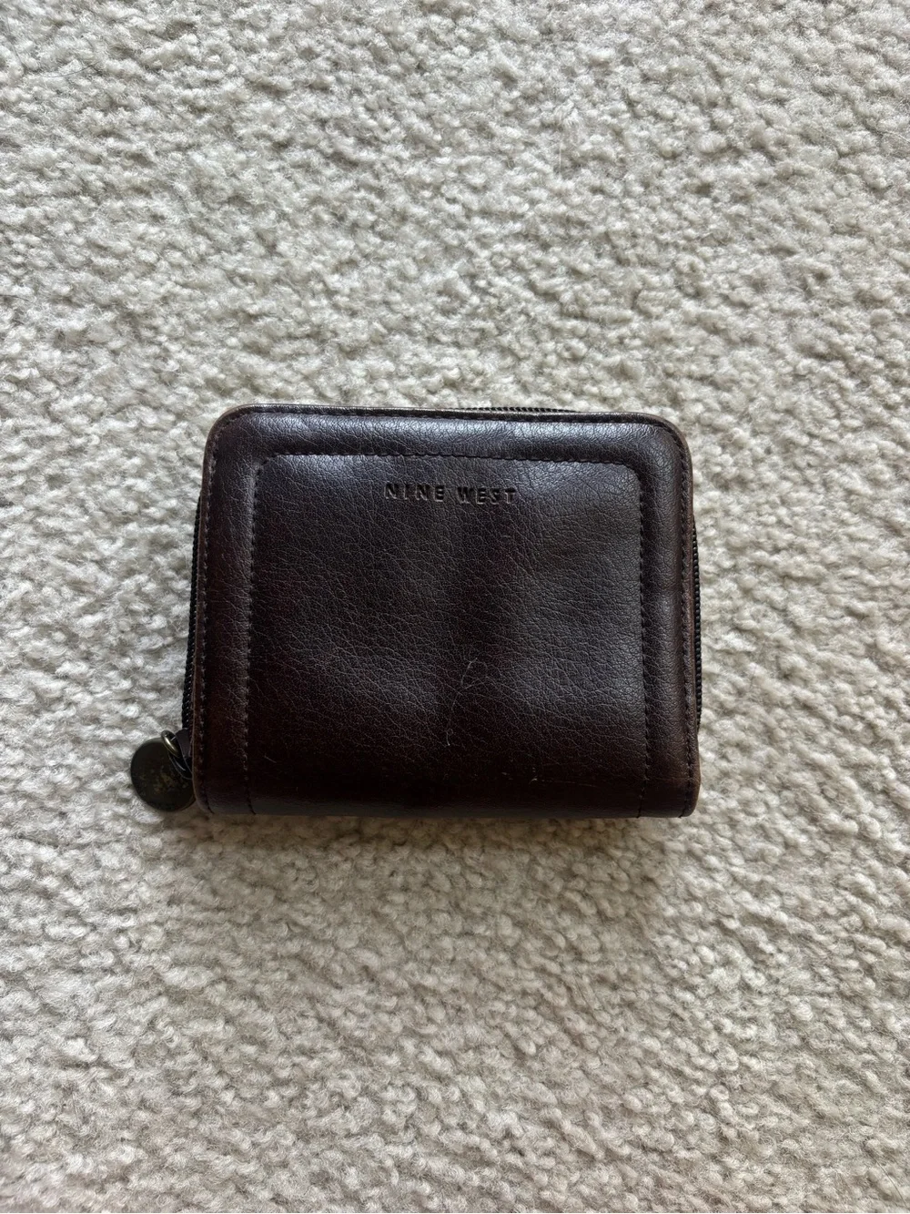 Nine West Brown Leather Zip Card Holder